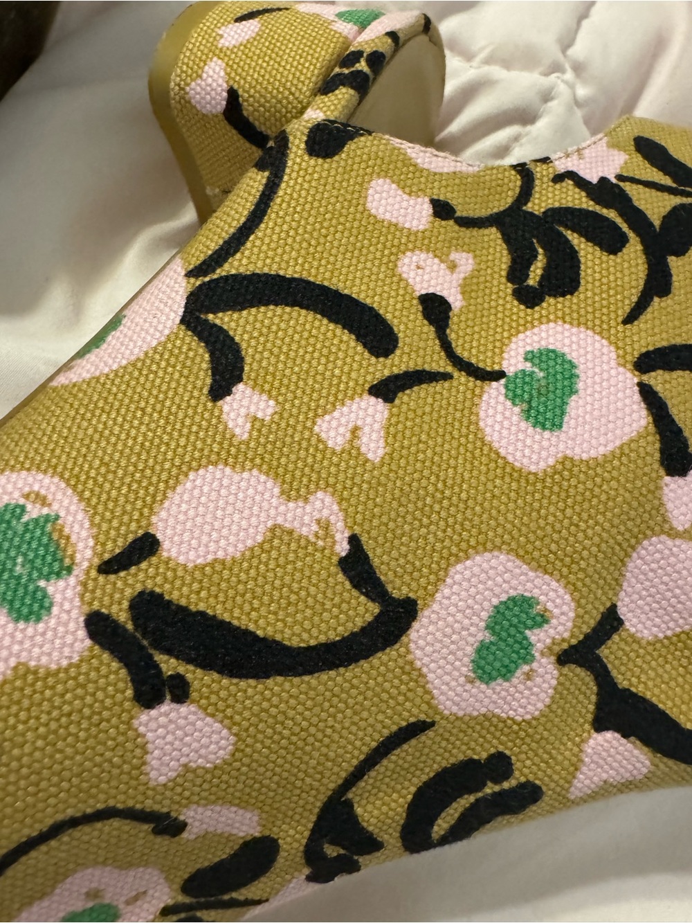 Marimekko Olive, Pink & Black Floral Canvas Peep-Toe Booties - Picture 9 of 9